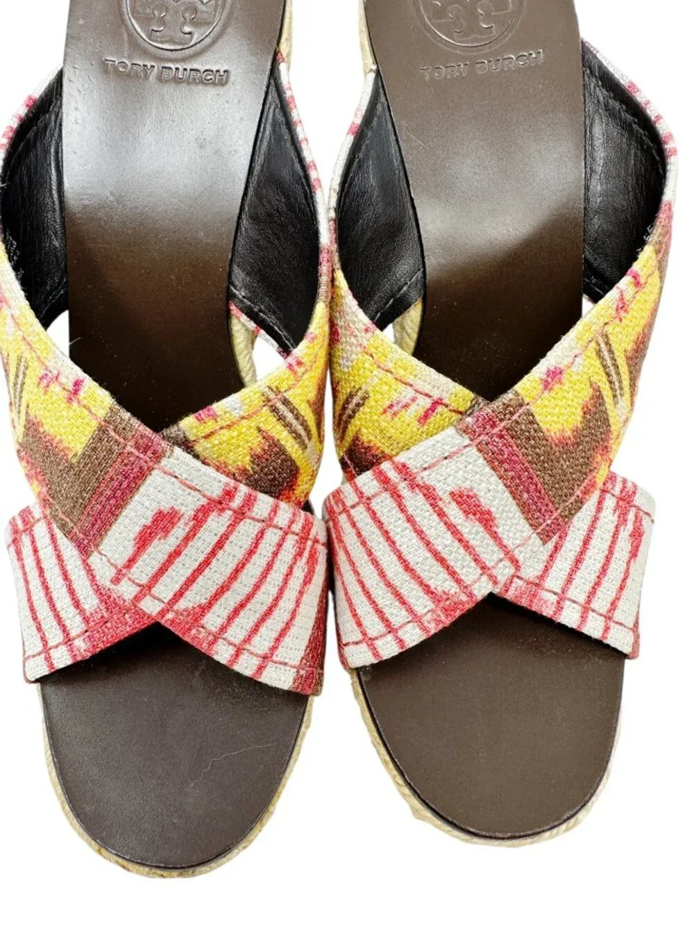 Tory Burch Kristen Espadrille Wedge Sandals Aztec Tribal Print Size 9